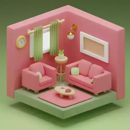 Stylized Isometric Living Room Free 3D model