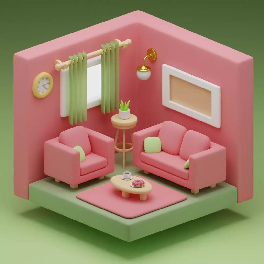 Stylized Isometric Living Room Free 3D model_0