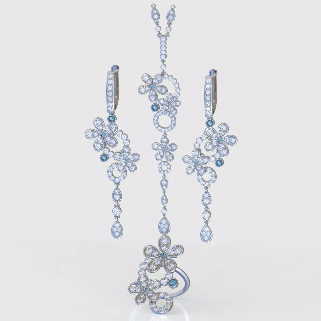  Ring Earring and Pendant Set 3D printable model 0081 3D Model Collection_0