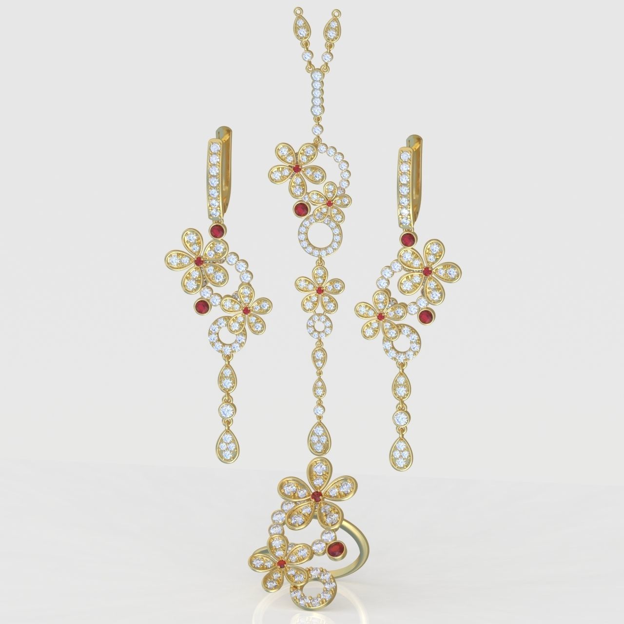  Ring Earring and Pendant Set 3D printable model 0081 3D Model Collection_12