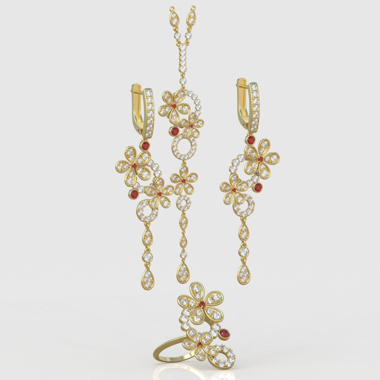  Ring Earring and Pendant Set 3D printable model 0081 3D Model Collection_11