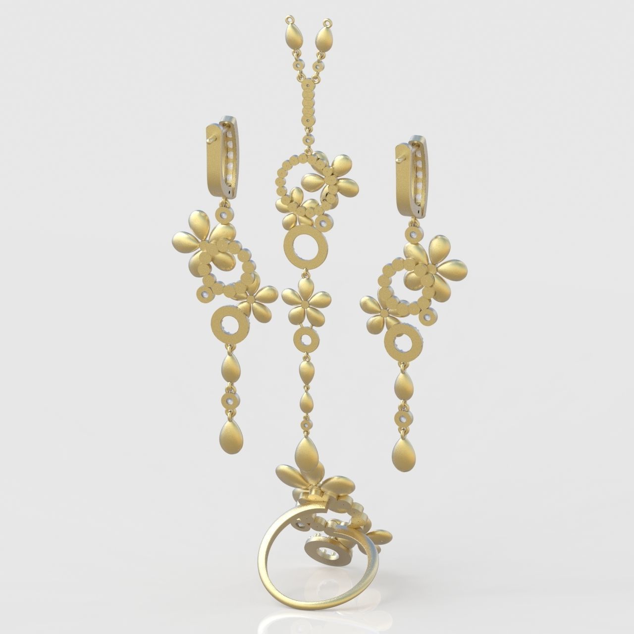  Ring Earring and Pendant Set 3D printable model 0081 3D Model Collection_9