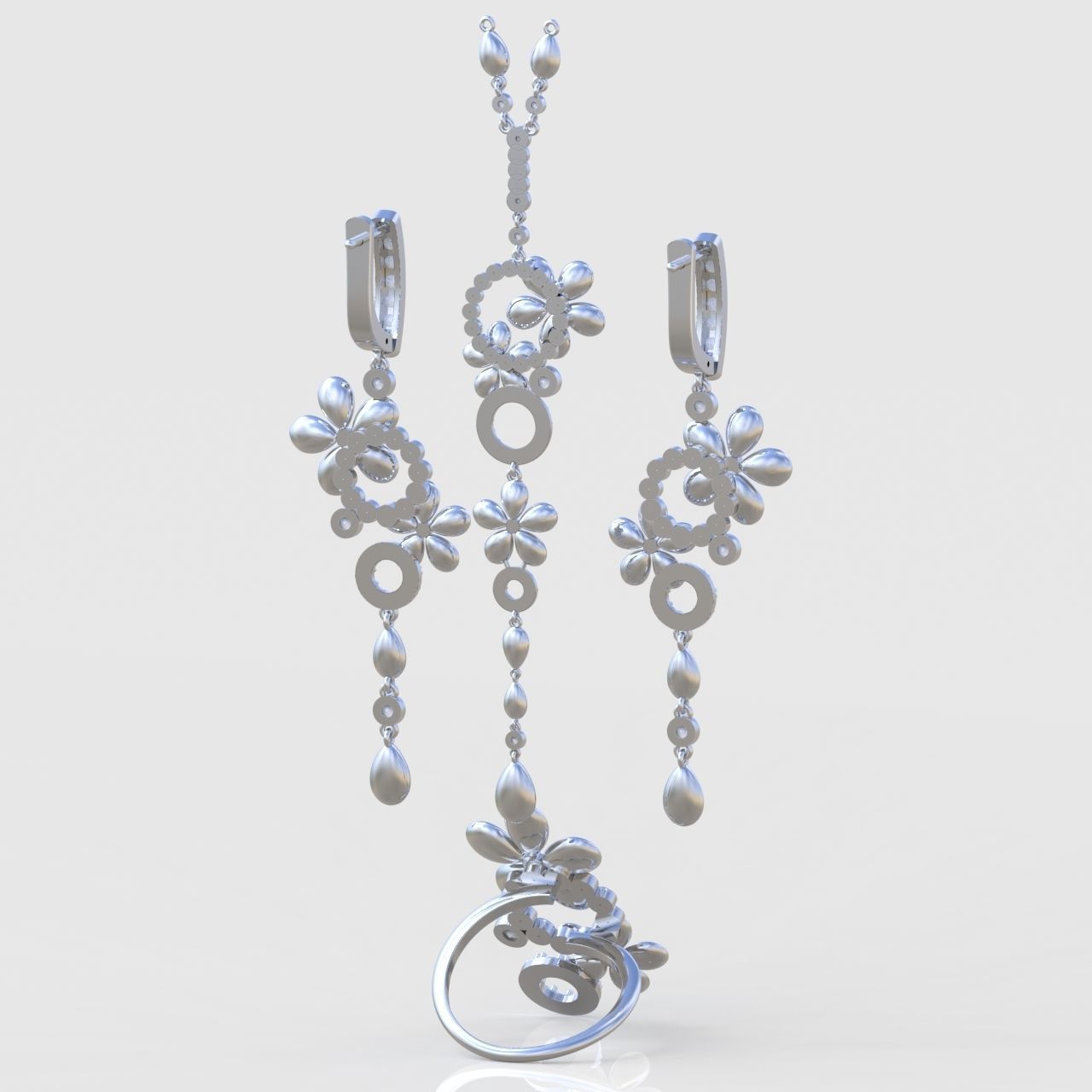  Ring Earring and Pendant Set 3D printable model 0081 3D Model Collection_10