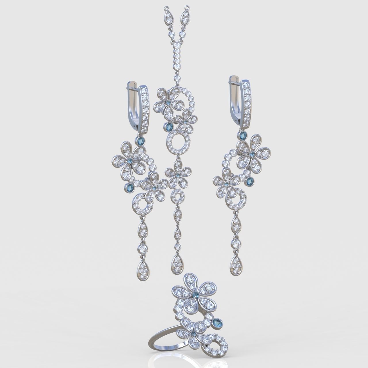  Ring Earring and Pendant Set 3D printable model 0081 3D Model Collection_13