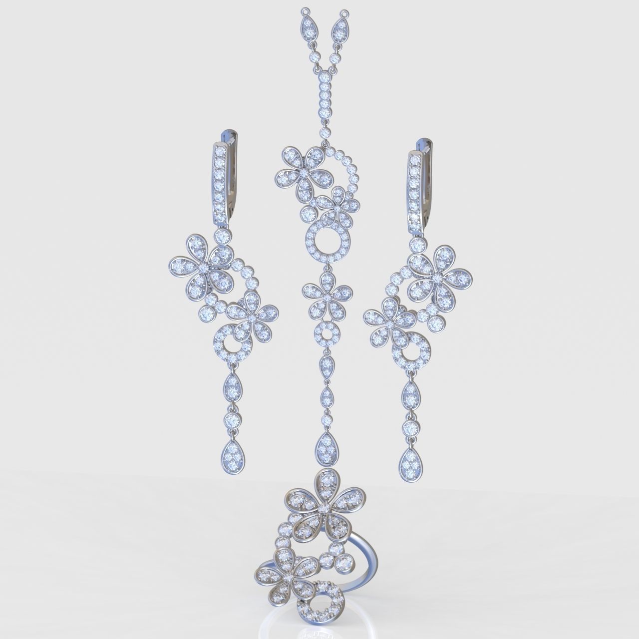  Ring Earring and Pendant Set 3D printable model 0081 3D Model Collection_2