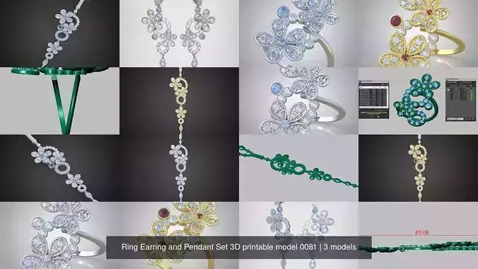  Ring Earring and Pendant Set 3D printable model 0081