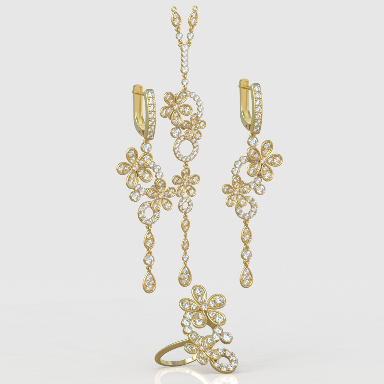  Ring Earring and Pendant Set 3D printable model 0081 3D Model Collection_7