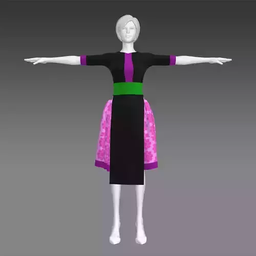 simple Hmong girl skirt dress outfit for cartoon 3d 3D model