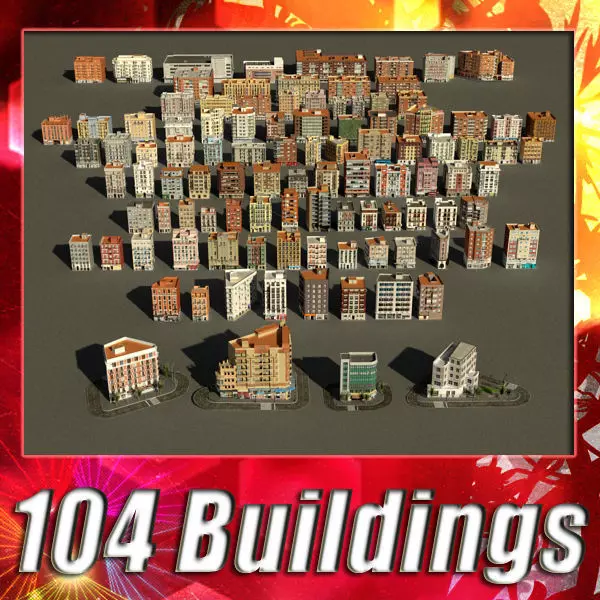 104 Buildings Collection Low-poly 3D model_0