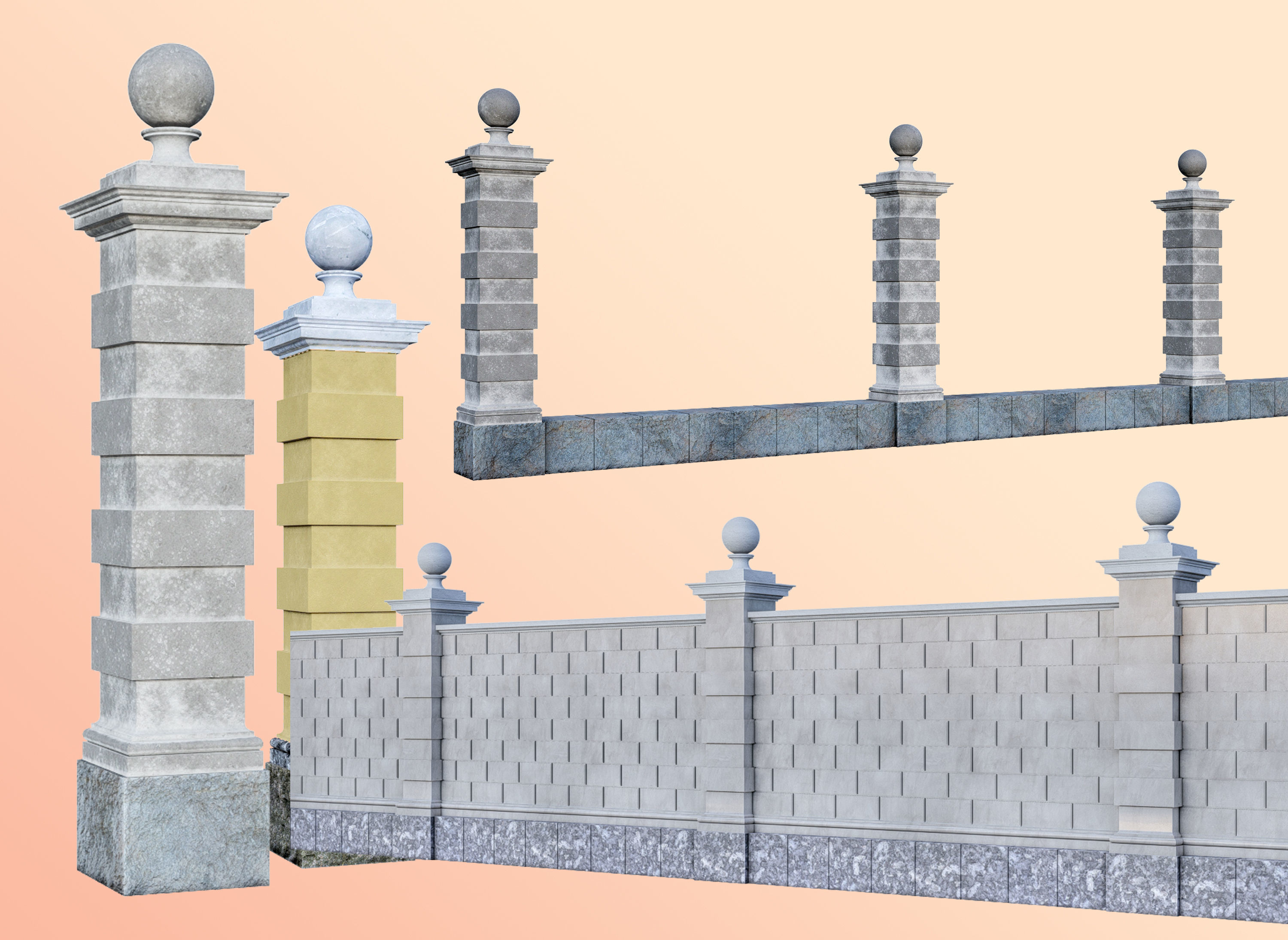 classic fence PIERS FOR GATES 3D model_13