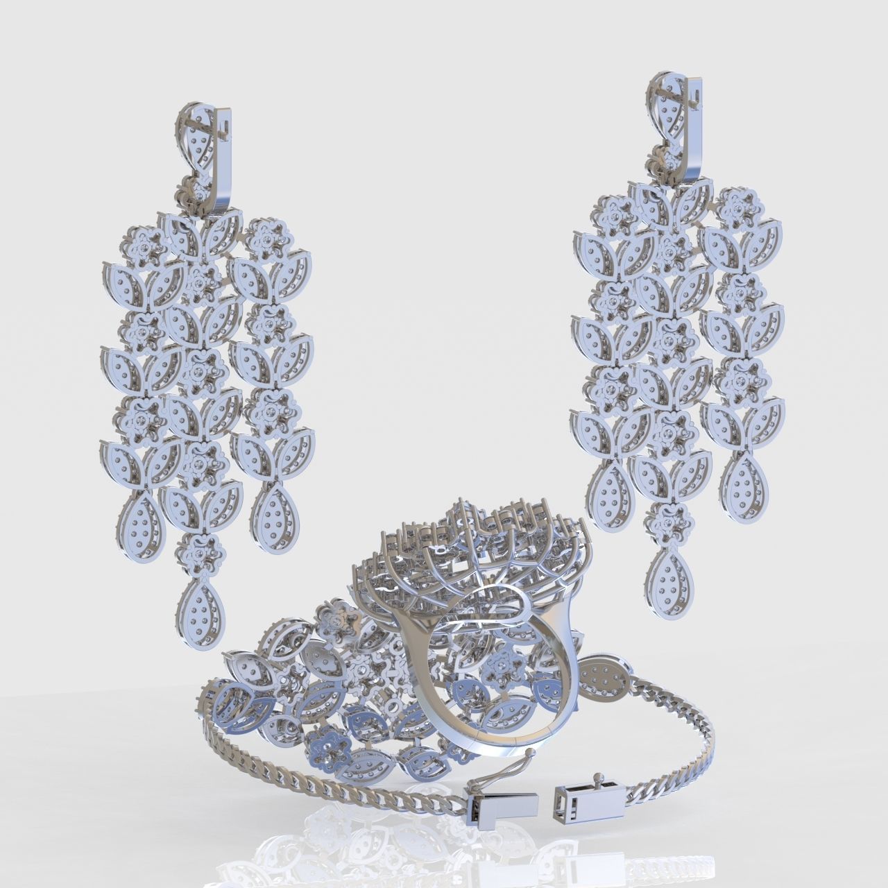 Ring Bracelet and Earring Set 3D printable model 0082 3D Model Collection_8