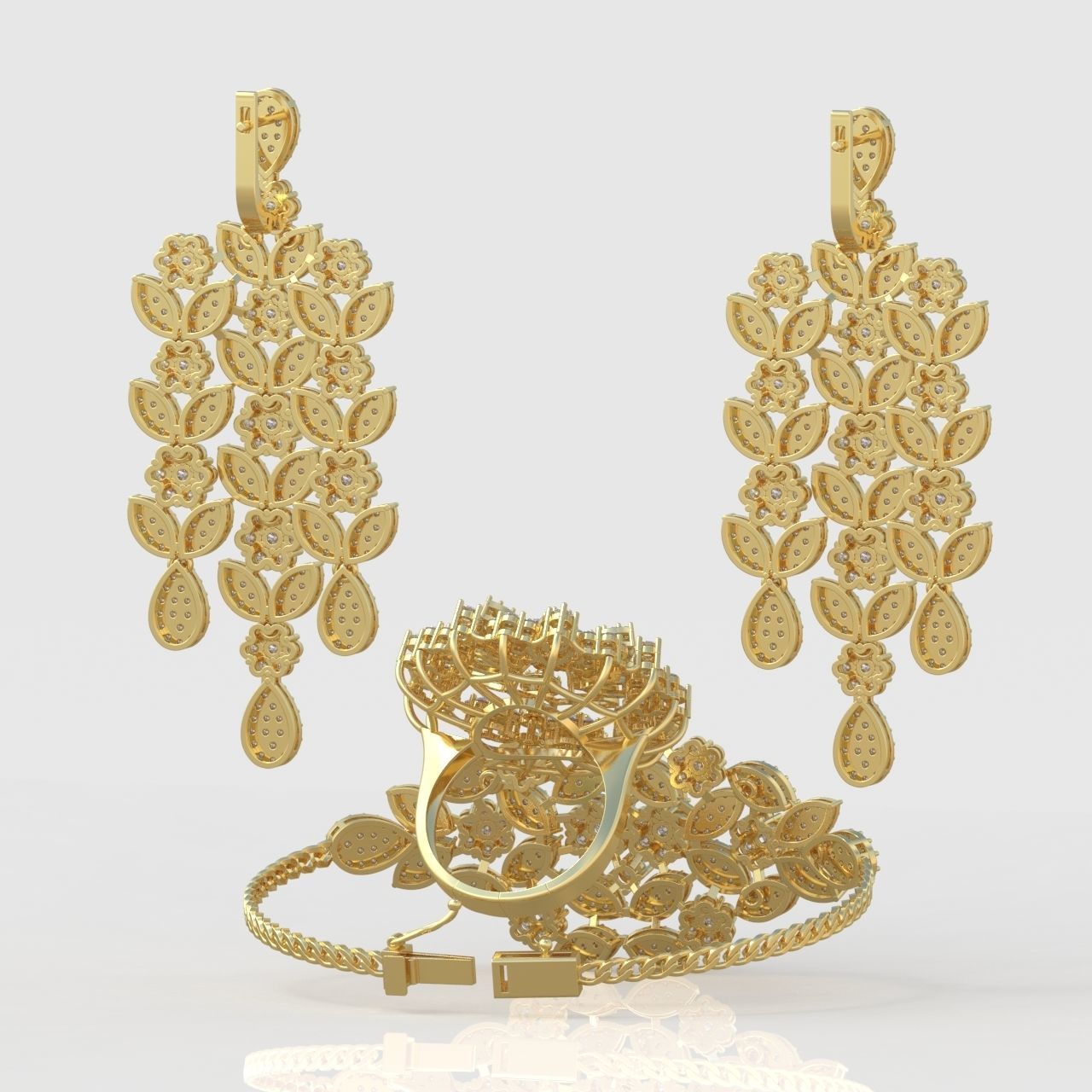 Ring Bracelet and Earring Set 3D printable model 0082 3D Model Collection_6