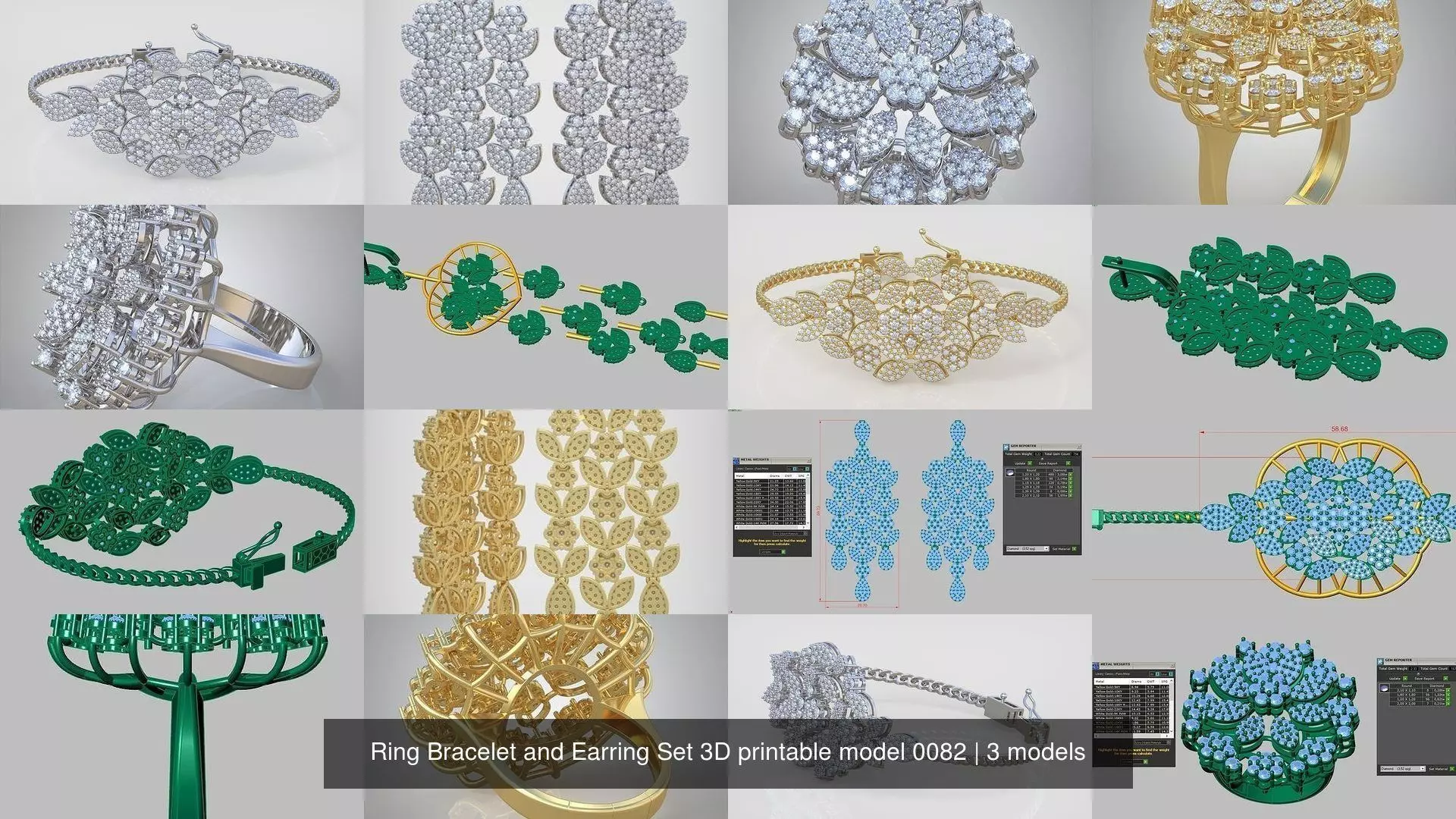 Ring Bracelet and Earring Set 3D printable model 0082 3D Model Collection_1