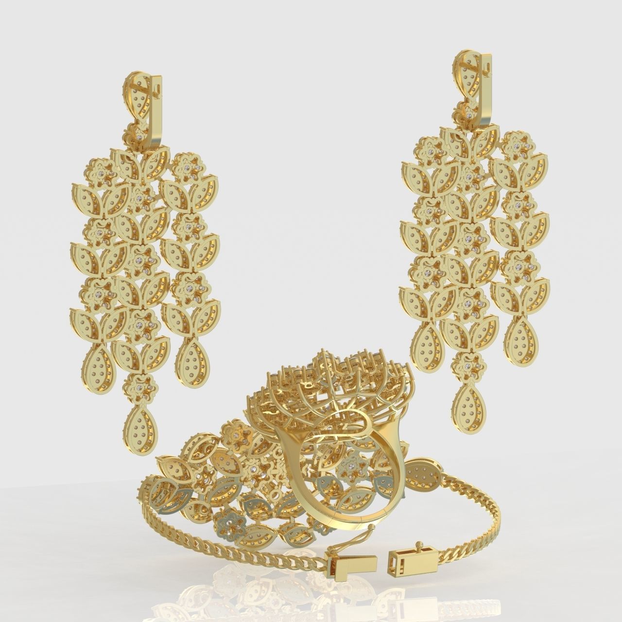 Ring Bracelet and Earring Set 3D printable model 0082 3D Model Collection_7