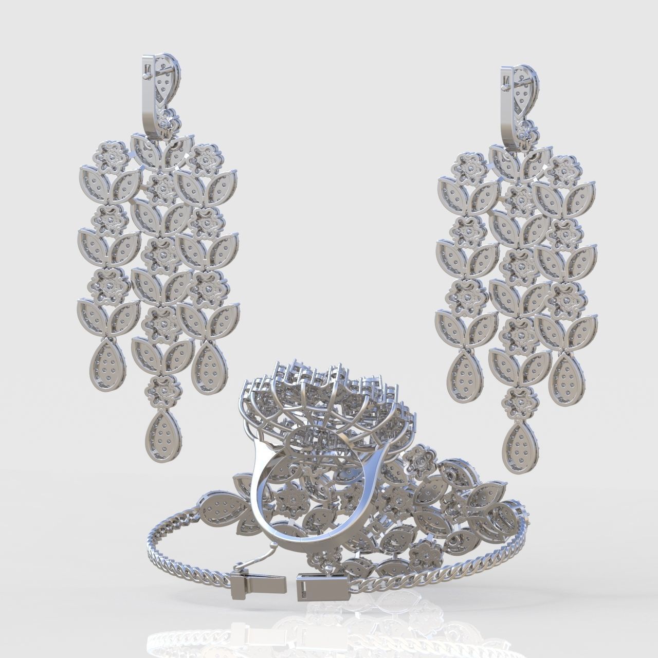 Ring Bracelet and Earring Set 3D printable model 0082 3D Model Collection_11