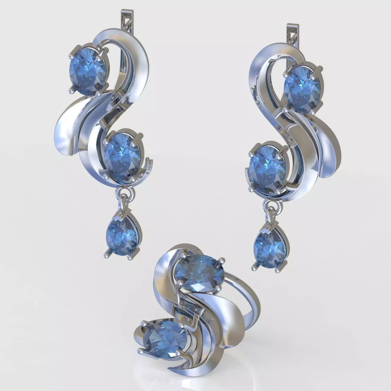 Ring and Earring Set 3D printable model 0085 3D Model Collection_0