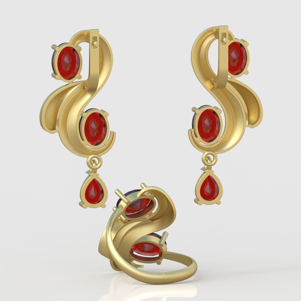 Ring and Earring Set 3D printable model 0085 3D Model Collection_10