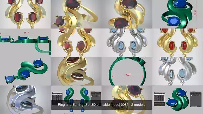 Ring and Earring  Set 3D printable model 0085