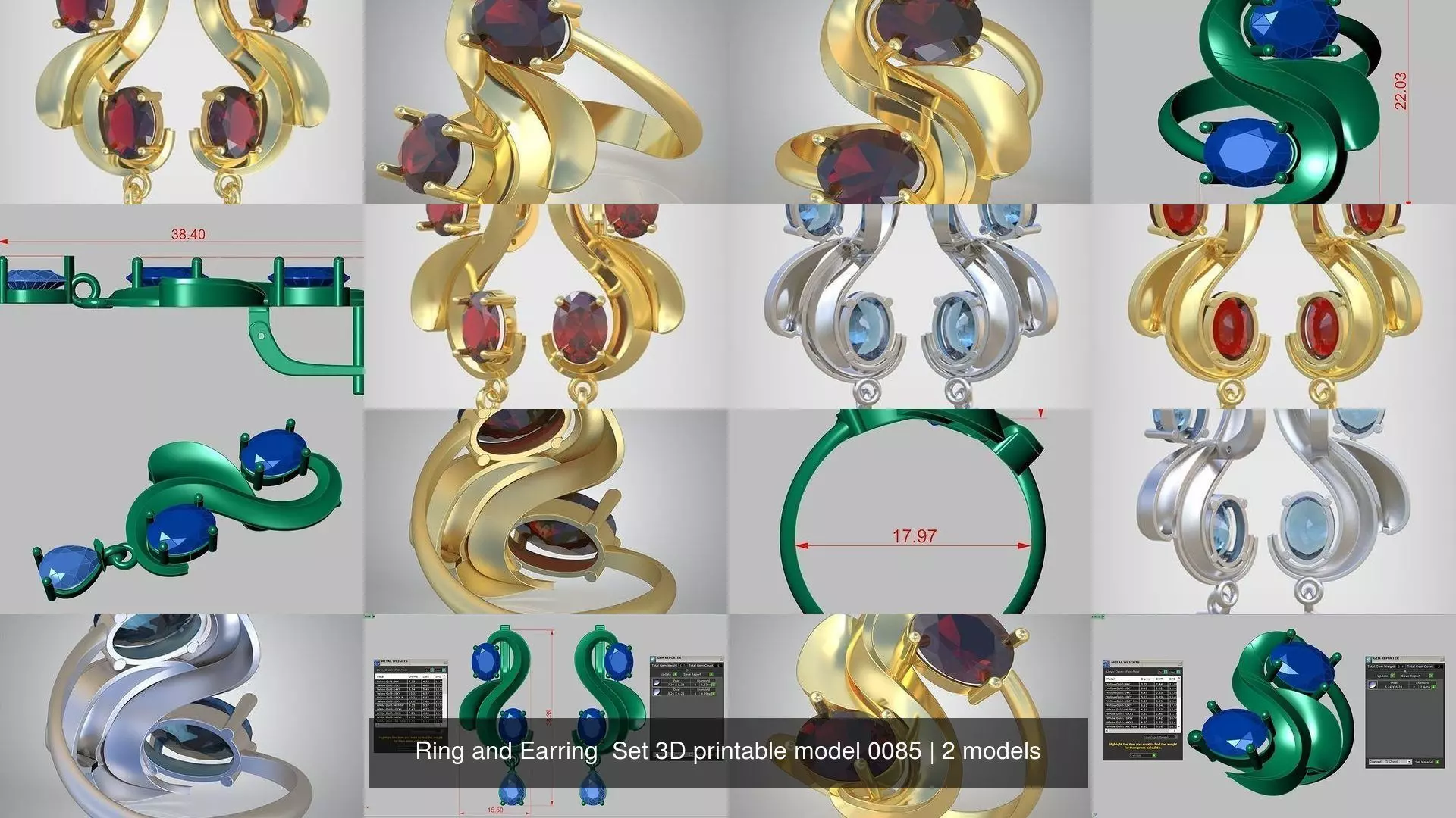 Ring and Earring Set 3D printable model 0085 3D Model Collection_1