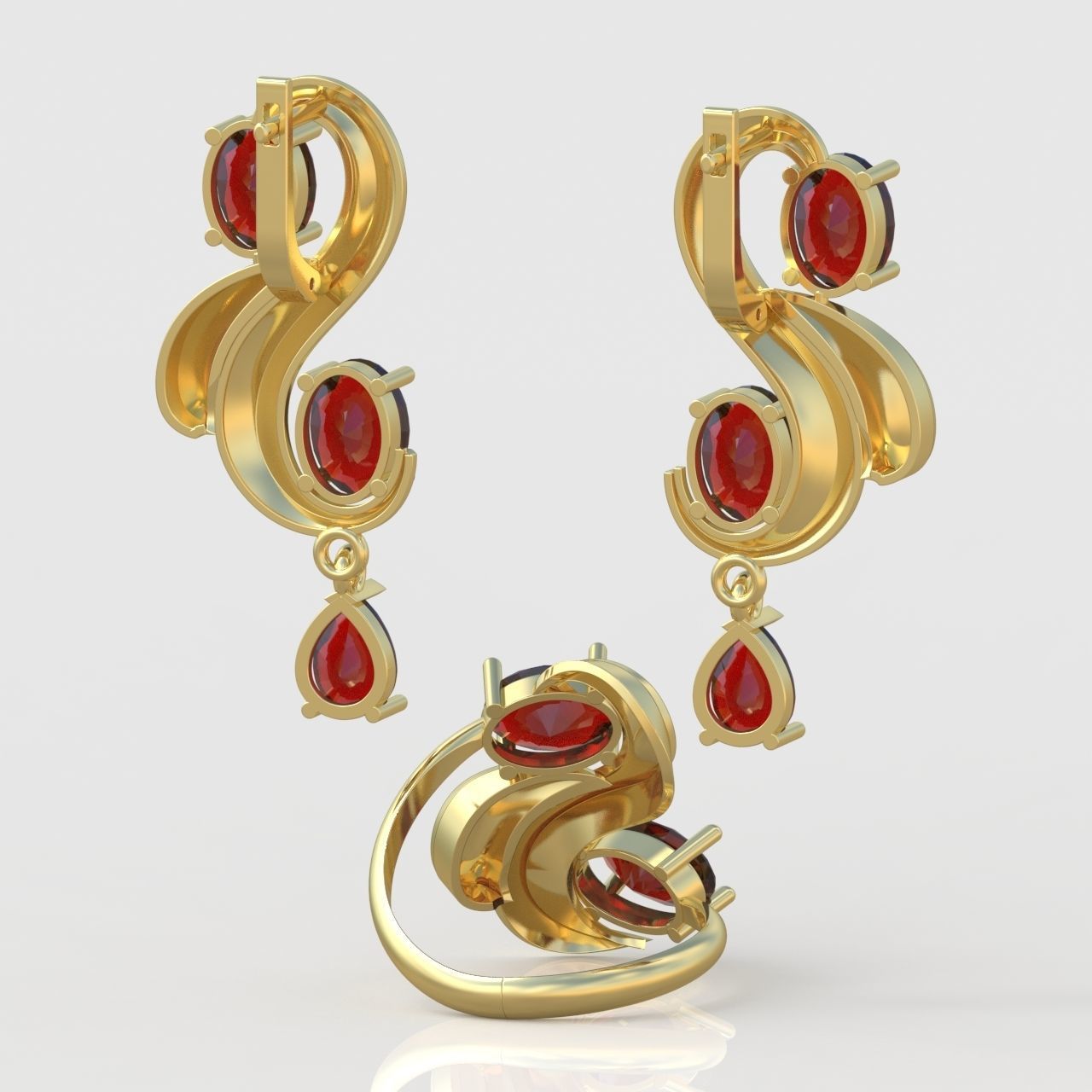 Ring and Earring Set 3D printable model 0085 3D Model Collection_9