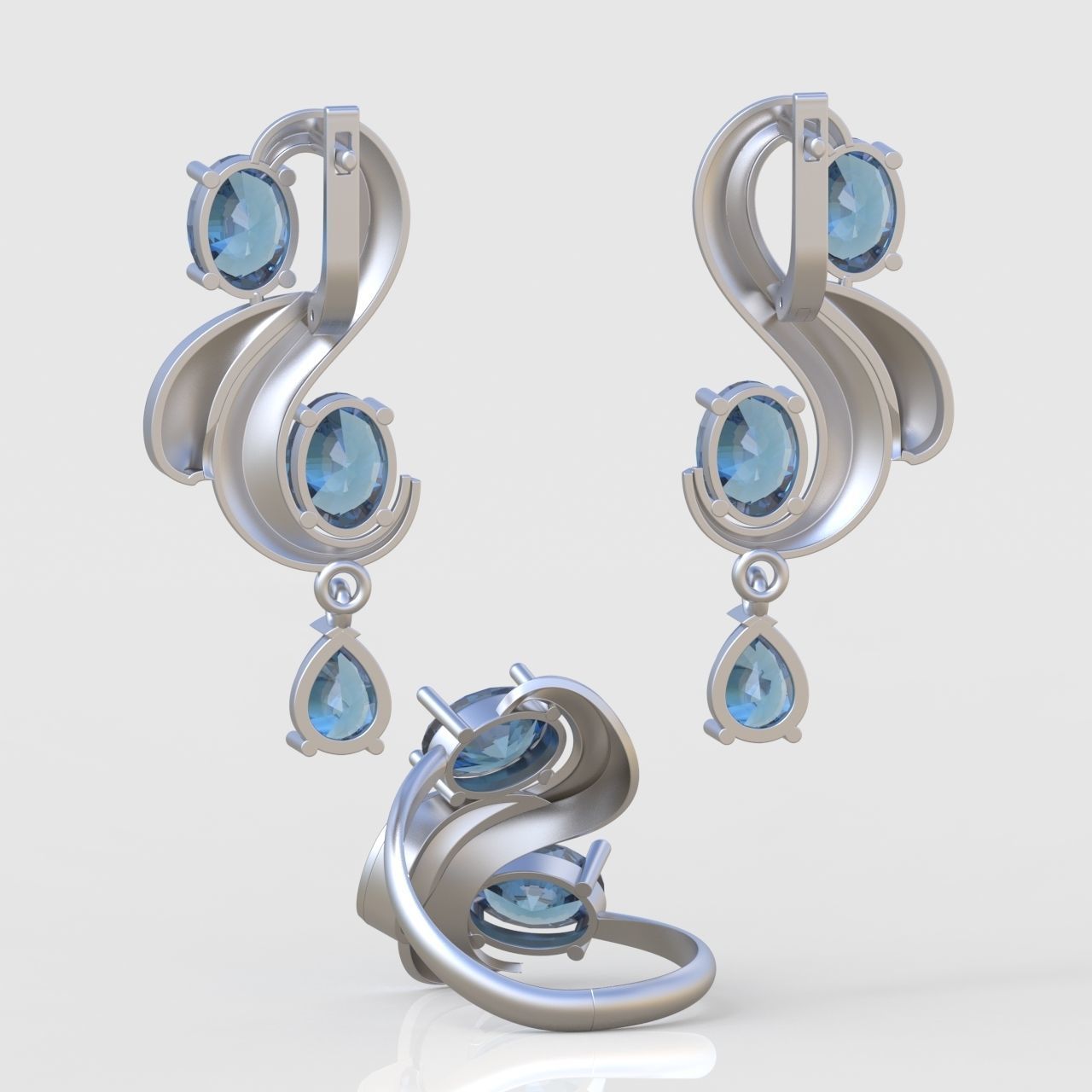 Ring and Earring Set 3D printable model 0085 3D Model Collection_7