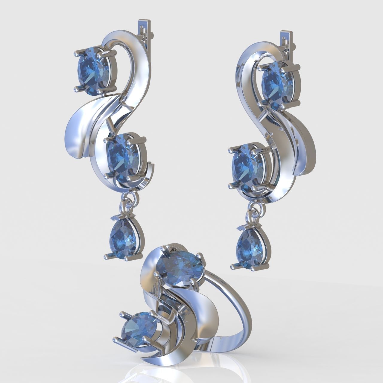 Ring and Earring Set 3D printable model 0085 3D Model Collection_3
