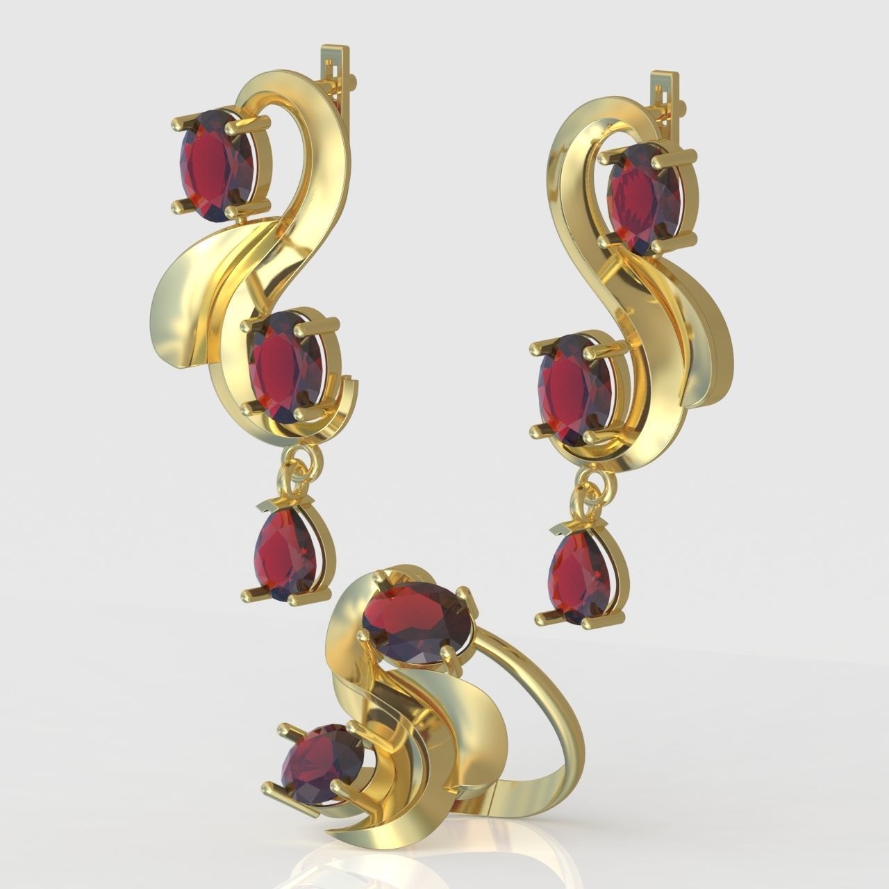 Ring and Earring Set 3D printable model 0085 3D Model Collection_4