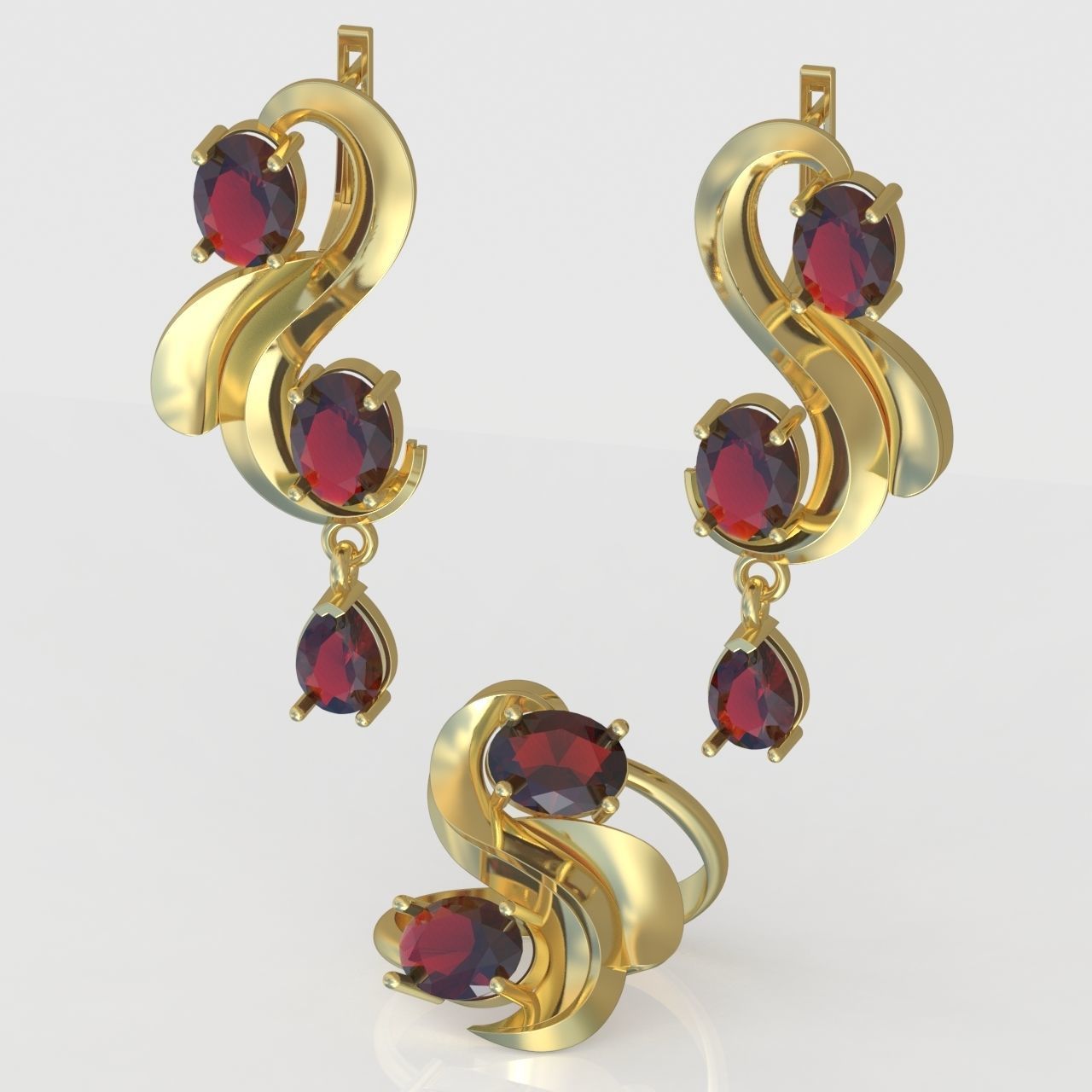 Ring and Earring Set 3D printable model 0085 3D Model Collection_2