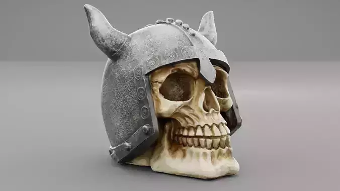 Viking Warrior Skull with helmet high-poly 
