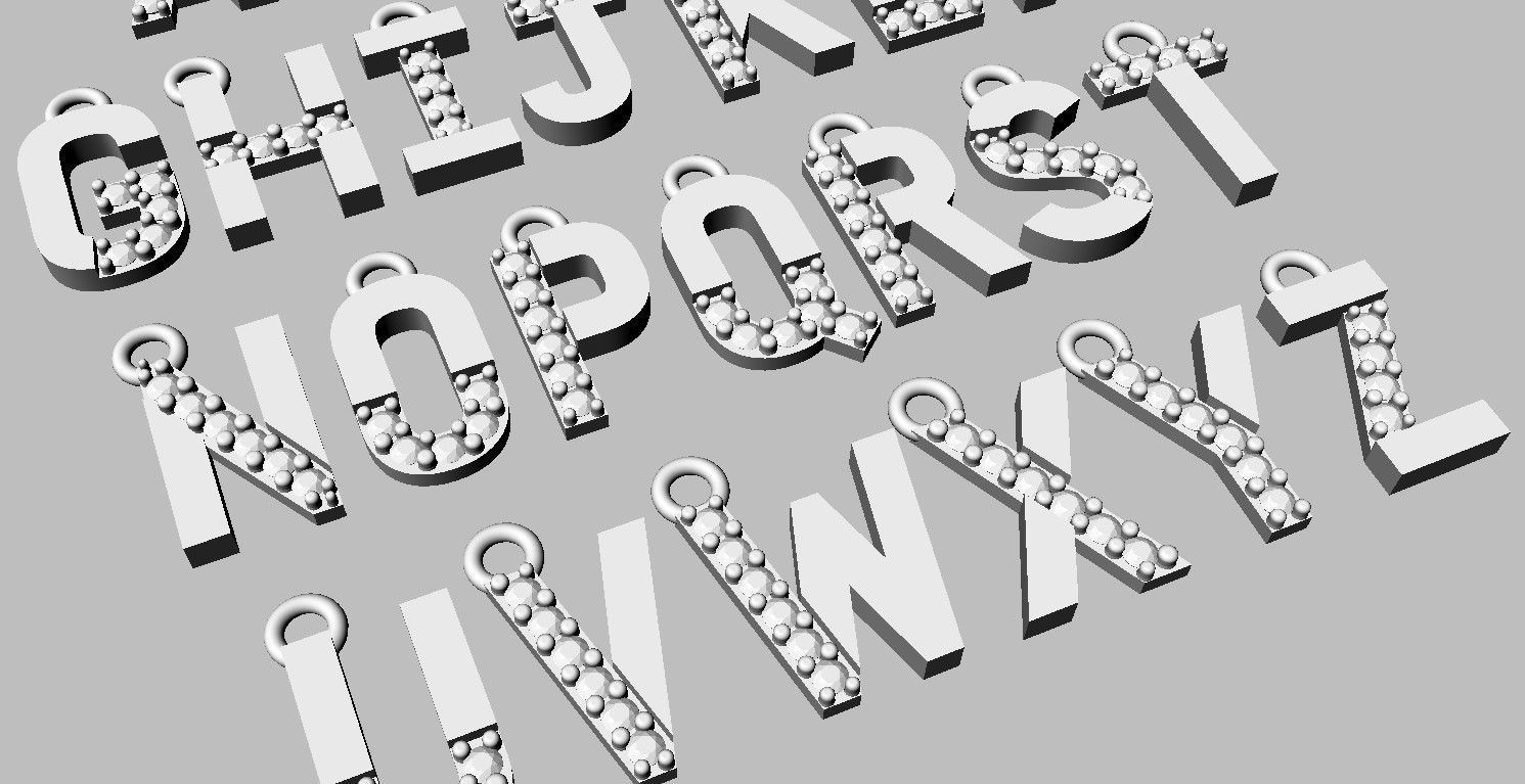 Diamond Alphabet Pendants - 9mm 3D print model_17