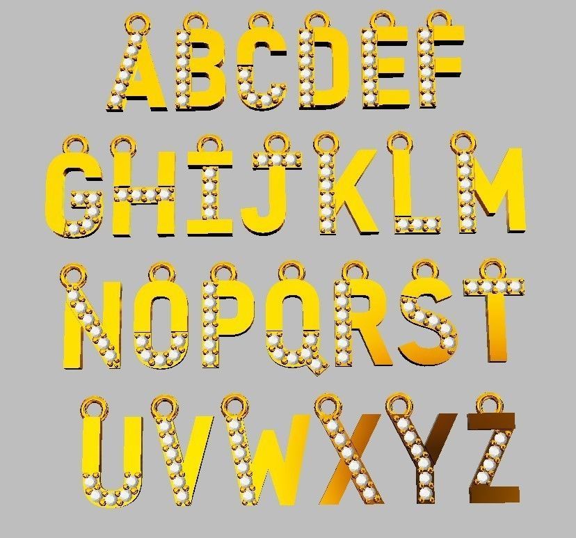 Diamond Alphabet Pendants - 9mm 3D print model_9