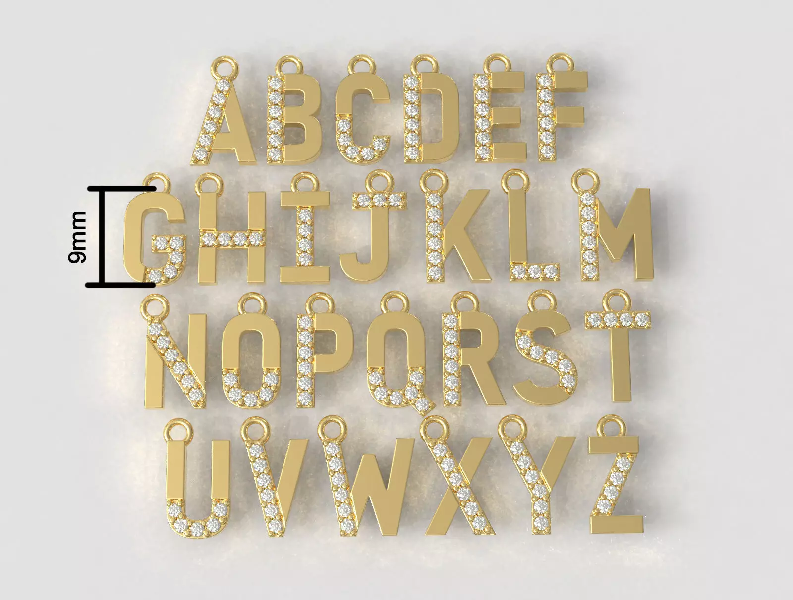 Diamond Alphabet Pendants - 9mm 3D print model_0