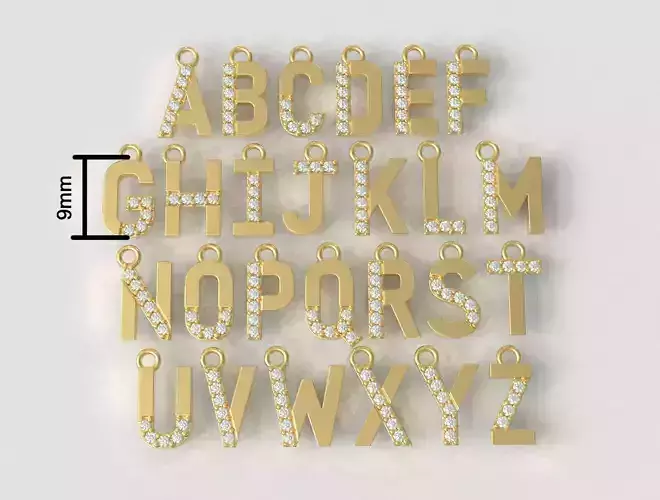 Diamond Alphabet Pendants - 9mm 3D print model