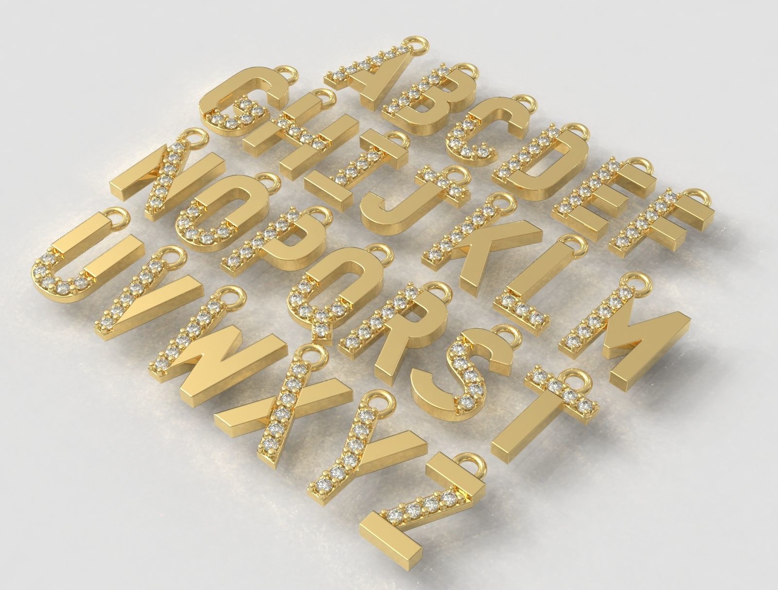 Diamond Alphabet Pendants - 9mm 3D print model_2