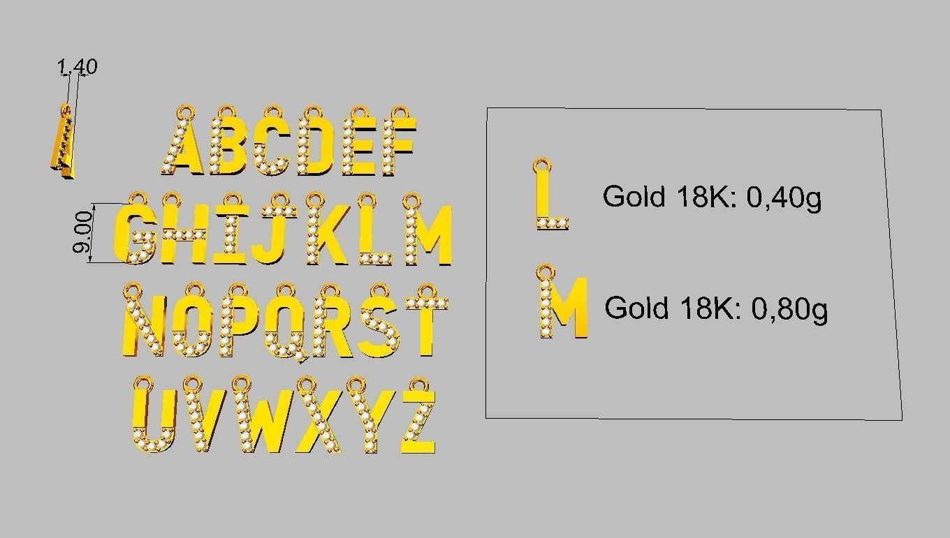 Diamond Alphabet Pendants - 9mm 3D print model_4