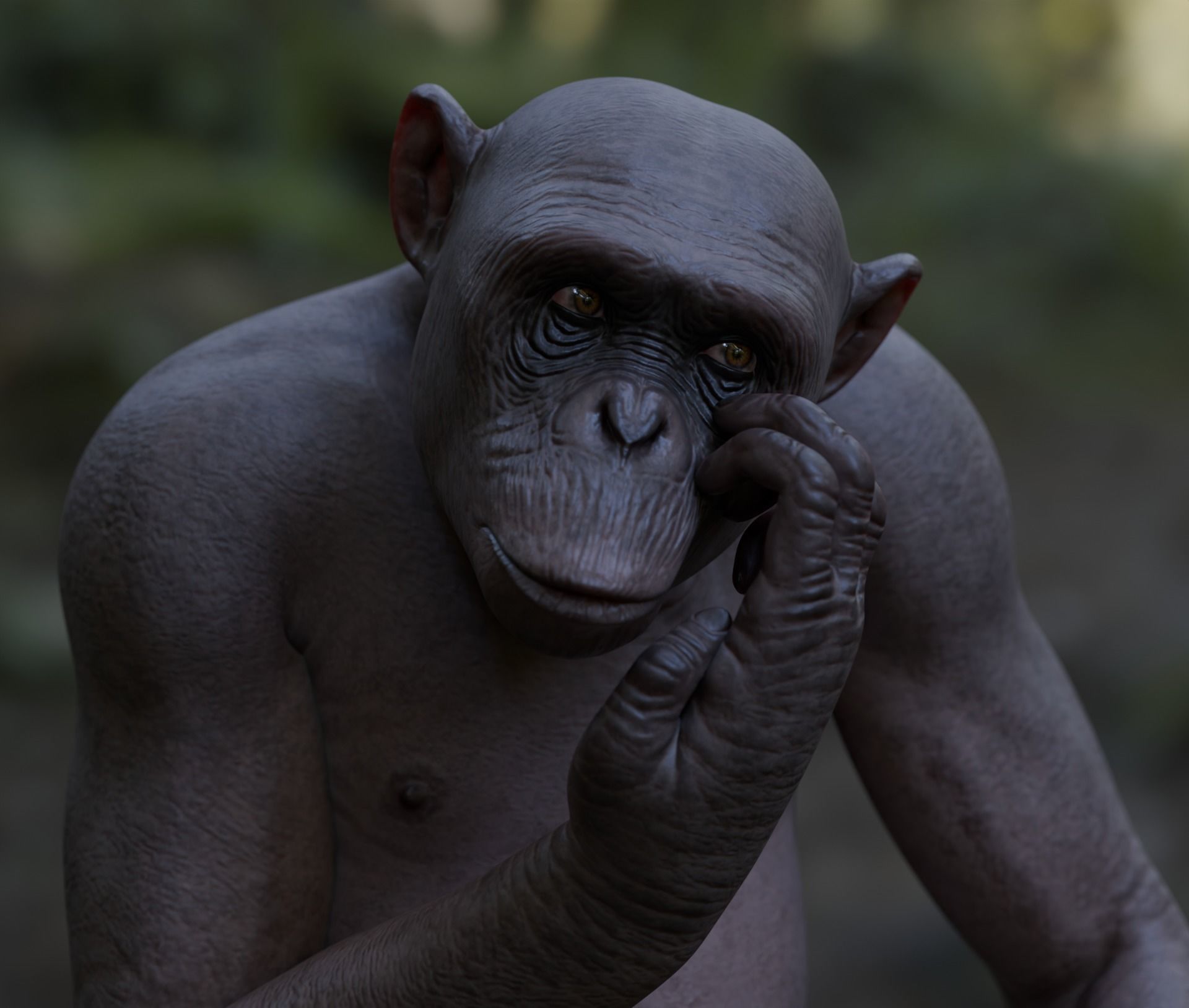 Rigged Hairless Chimpanzee Low-poly 3D model Low-poly 3D model_3