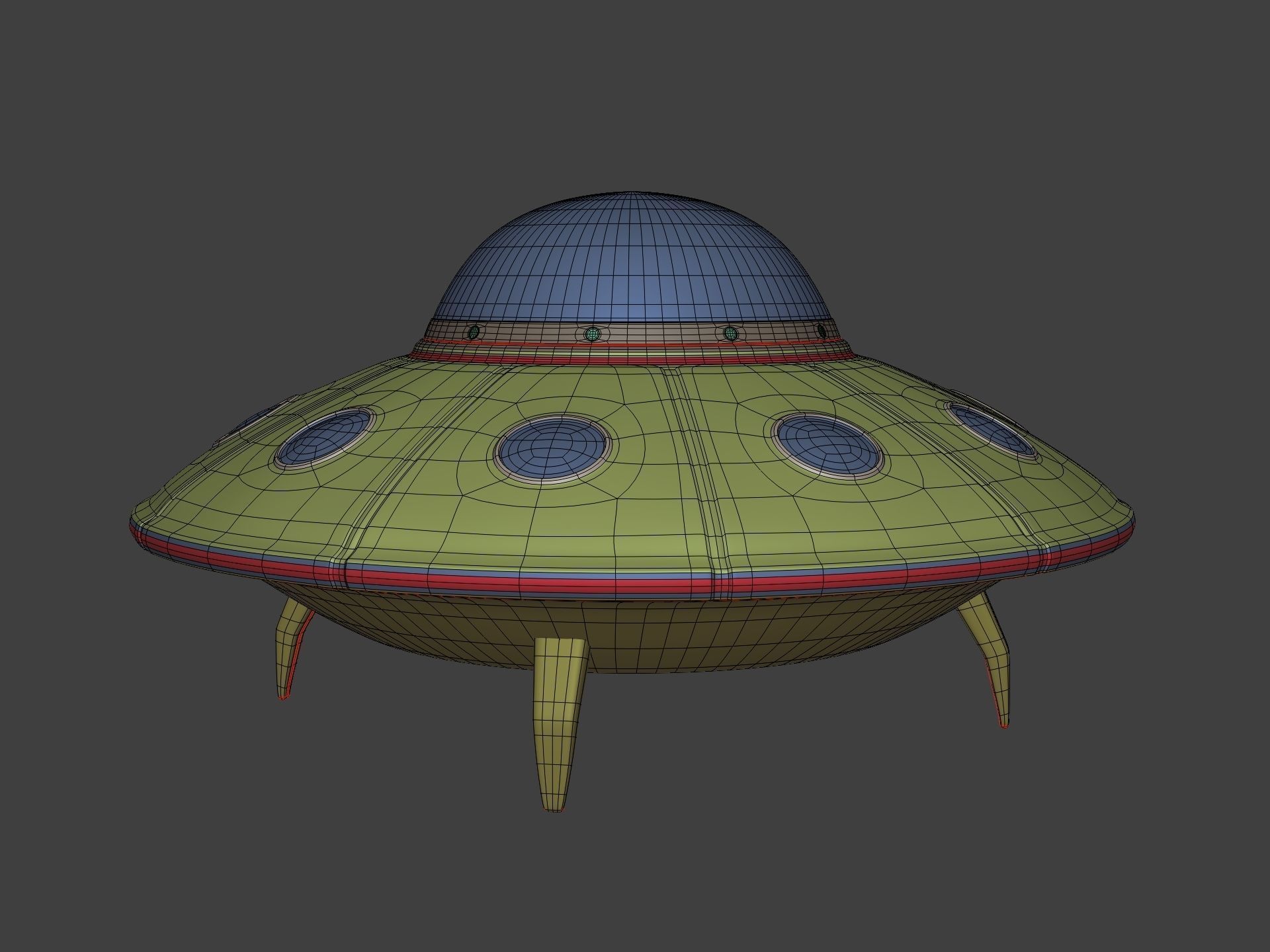 Cartoon Flying Saucer - UFO - Alien Fantasy Vehicle Low-poly 3D model_2