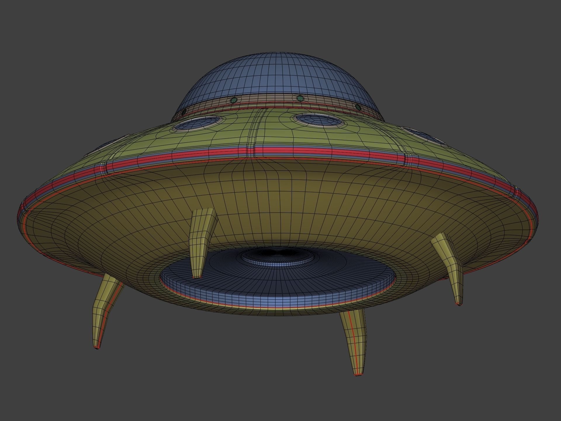 Cartoon Flying Saucer - UFO - Alien Fantasy Vehicle Low-poly 3D model_4