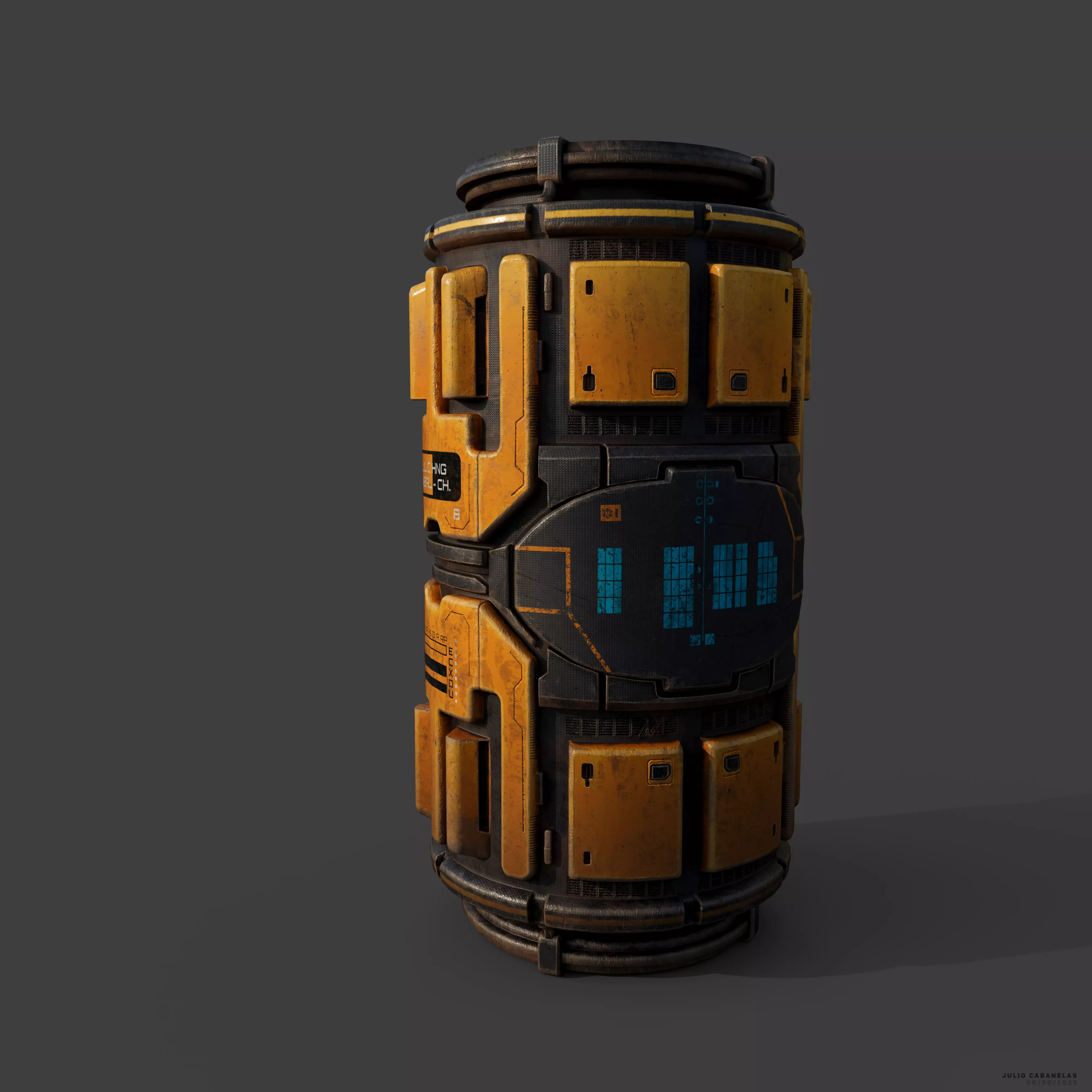 Scifi Industrial Barrel Low-poly 3D model_0