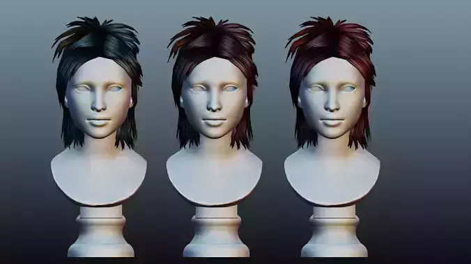 Female hair low poly 3 color model