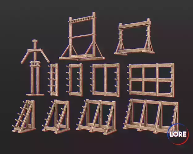 Medieval Decoration Weapon and Armor Stands Low-poly 3D model
