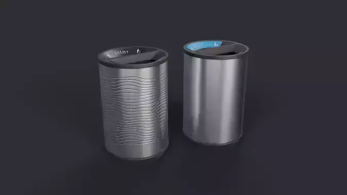 Street Trash Can 24 PBR Game Ready Low-poly 3D model