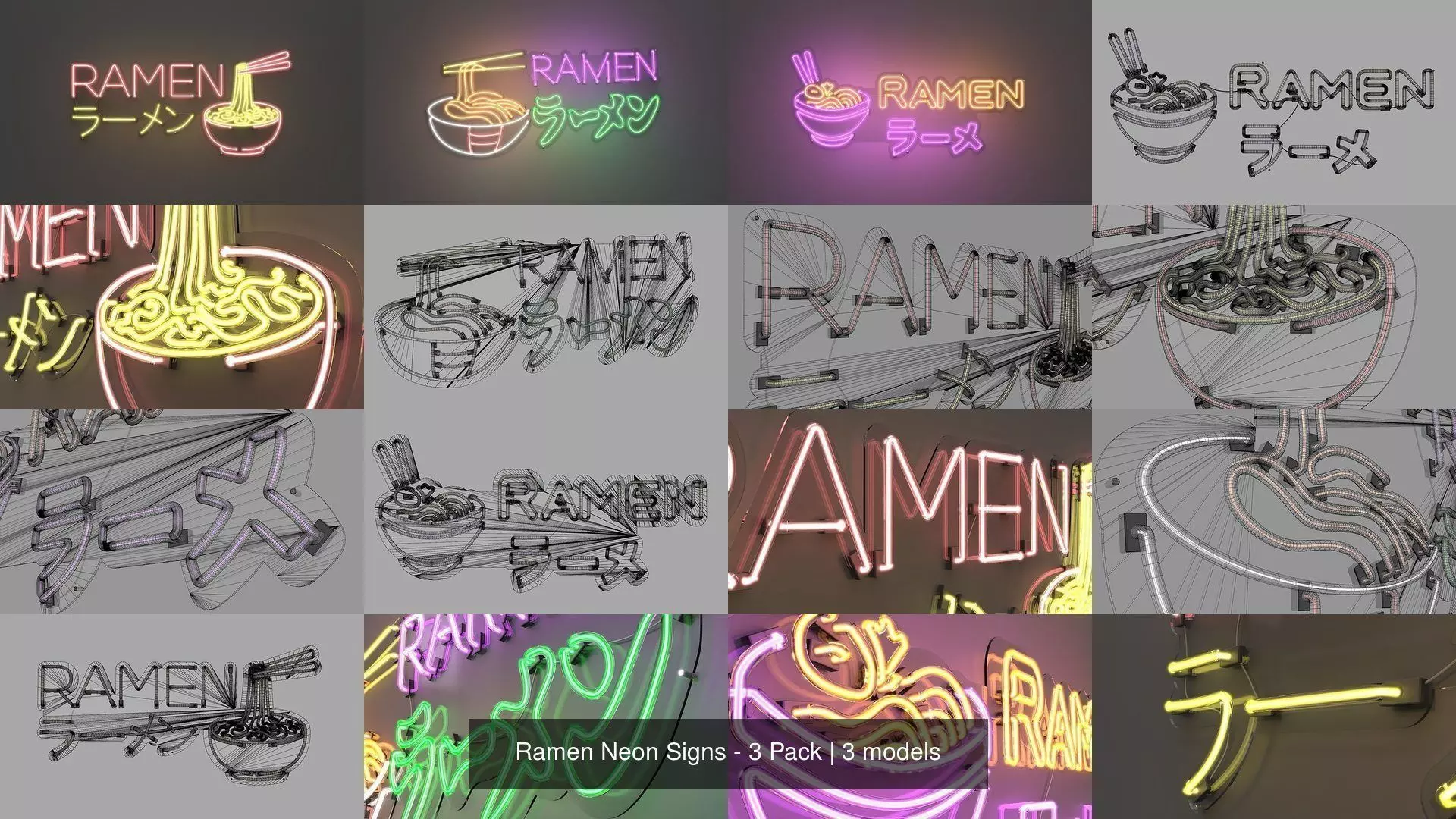 Ramen Neon Signs - 3 Pack 3D Model Collection_0