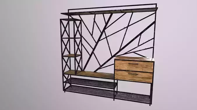 Rack in loft style with wooden shelfs