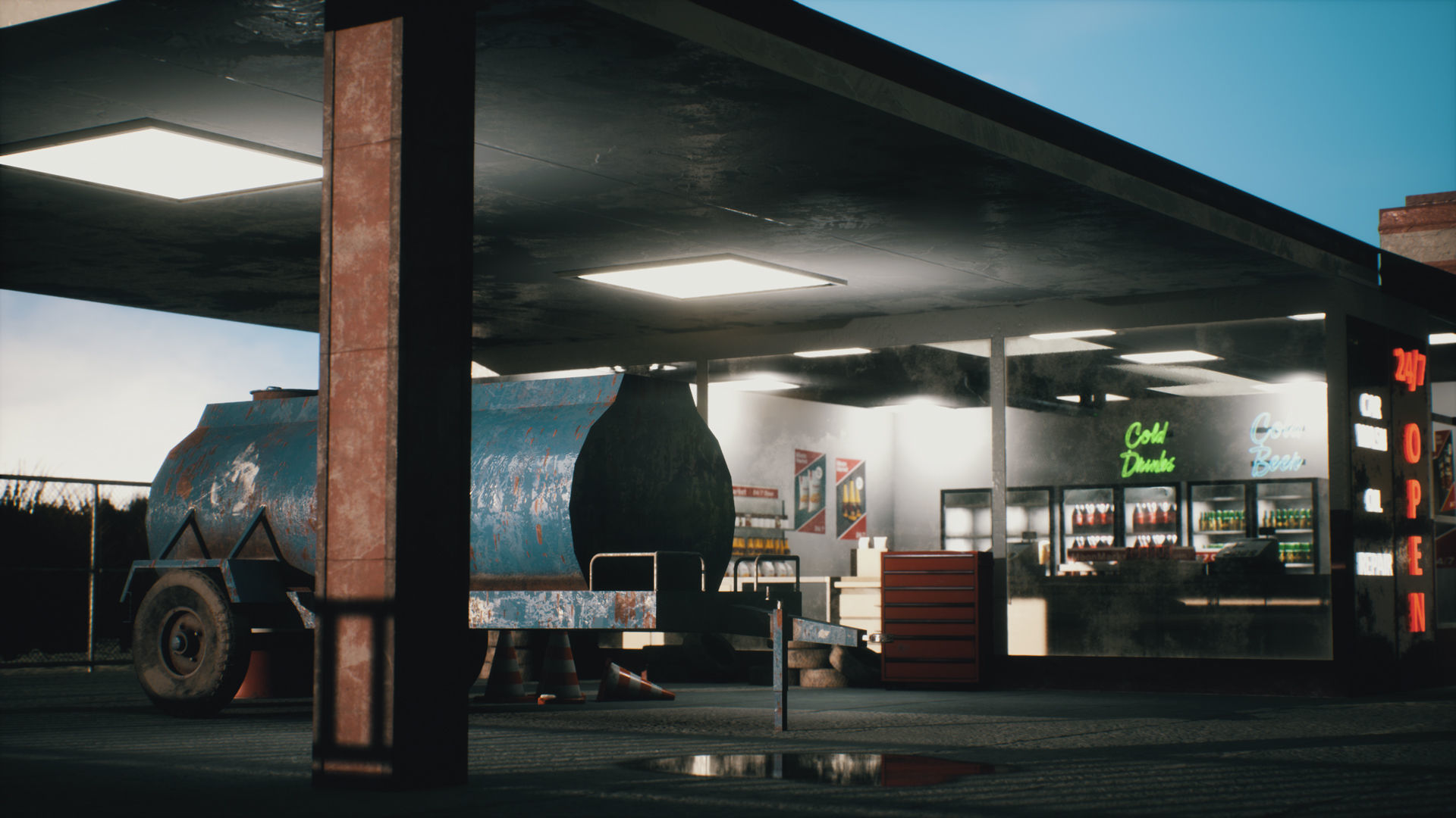Old Gas Station Low-poly 3D model_3