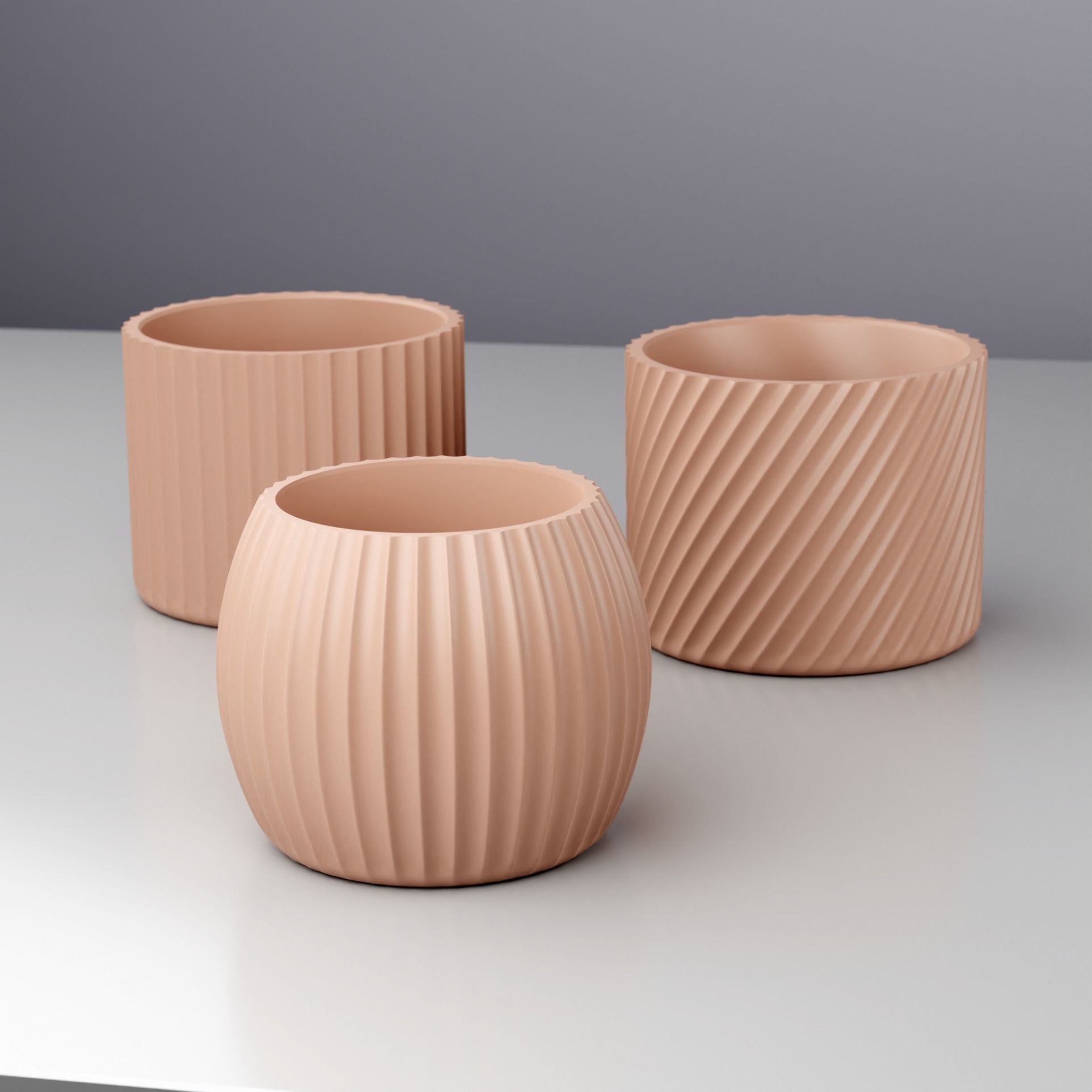 Line Planter Pots with Drain Holes and Trays - Set of 03pcs 3D print model_2