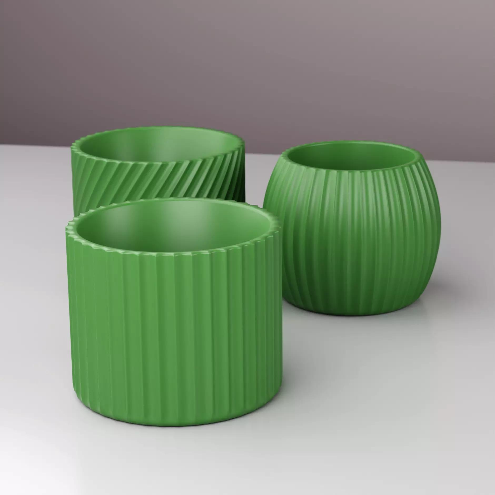 Line Planter Pots with Drain Holes and Trays - Set of 03pcs 3D print model_0