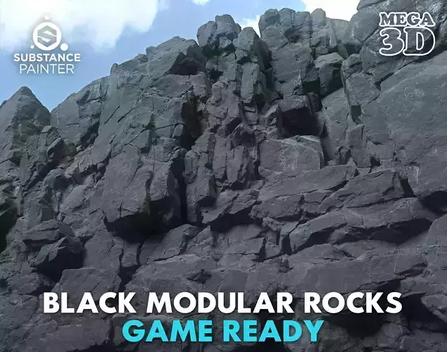 High poly Black Modular Rock 230702 3D model