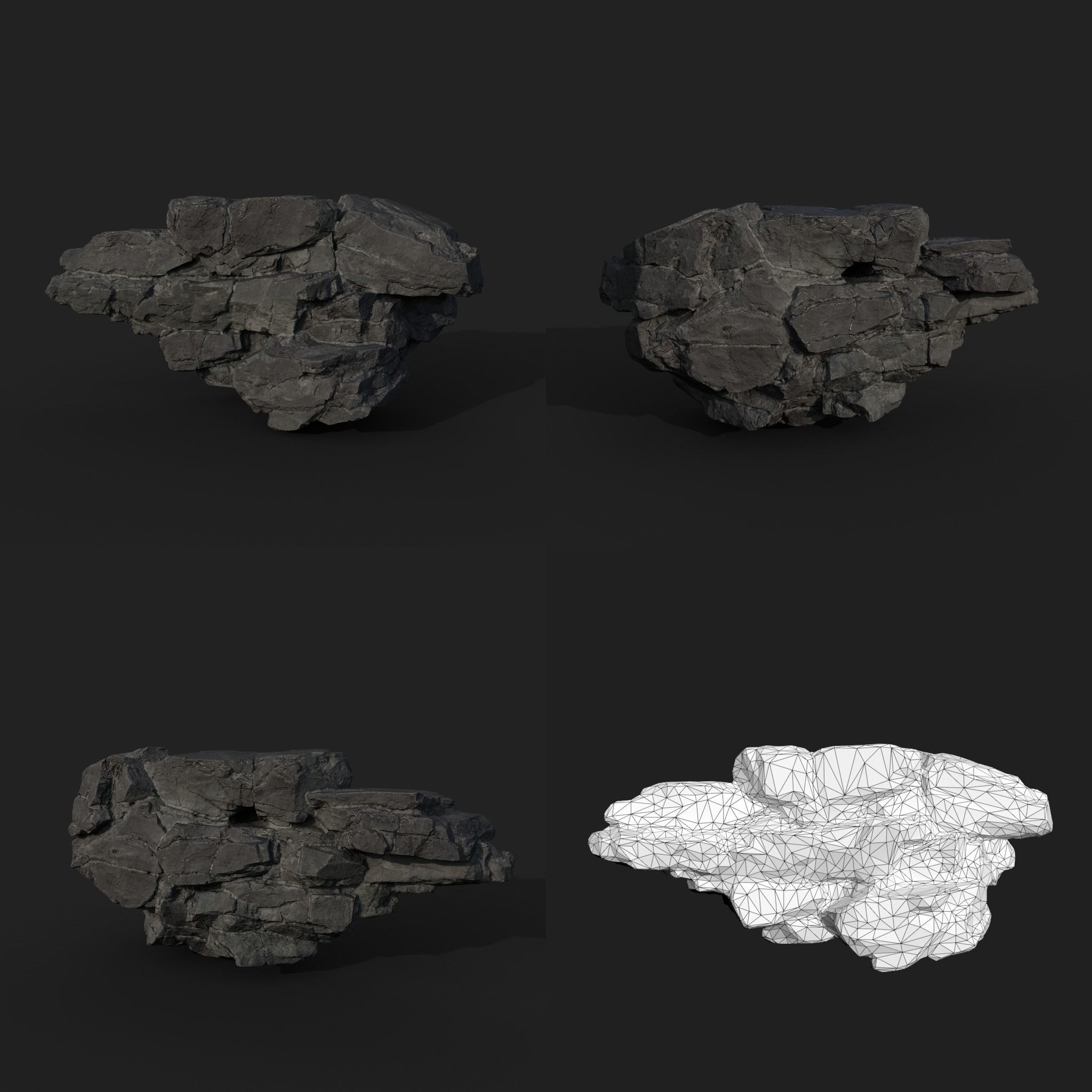 Low poly Black Modular Rock 230702 Low-poly 3D model_8