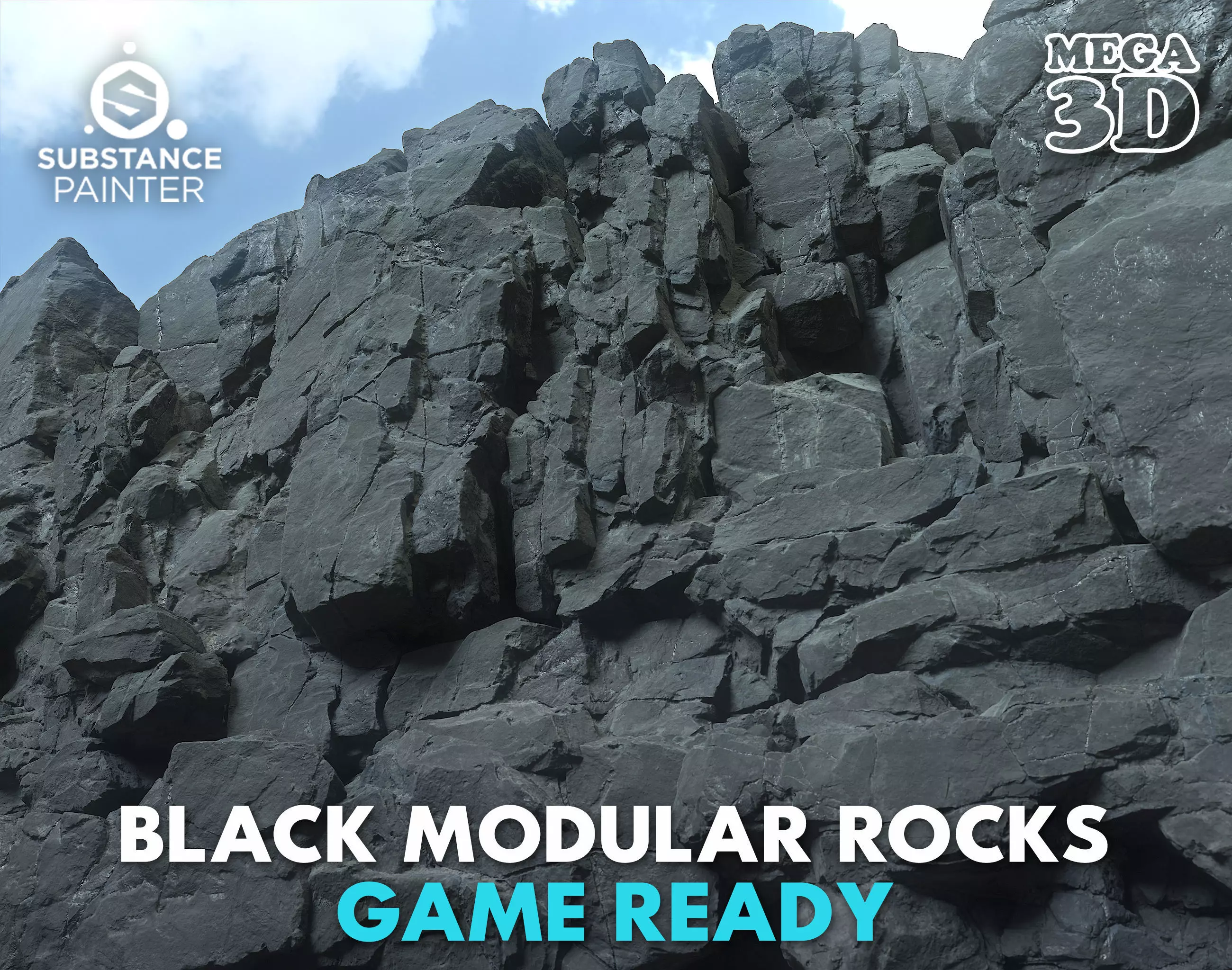 Low poly Black Modular Rock 230702 Low-poly 3D model_0
